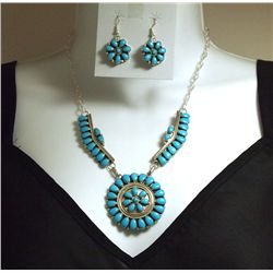 Navajo Turquoise Sterling Silver Necklace & Earrings Set - D. Benally