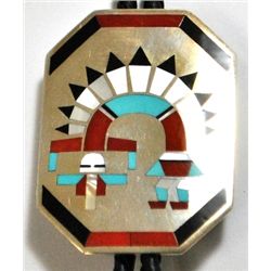 Zuni Multi-Stone Rainbow Kachina Sterling Silver Bolo Tie - Fred & Lolita Natachu