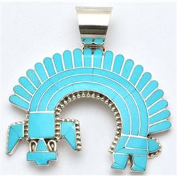 Zuni Turquoise Rainbow Kachina Sterling Silver Pendant - Fadrian & Vivica Bowannie