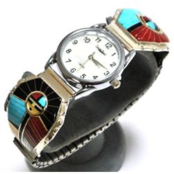 Zuni Multi-Stone Sunface Sterling Silver Men's Watch w/Spinner - Don Dewa