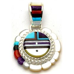 Navajo Mother of Pearl & Sugilite Sun Face Pendant - Wilbert Manning