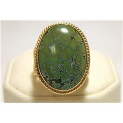 Old Pawn Navajo Spider Web King Fox Turquoise 14k Gold Men's Ring - Kirk Smith