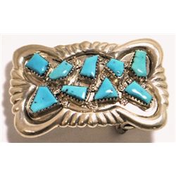 Zuni Turquoise Sterling Silver Buckle - George & Lupeta Leekity