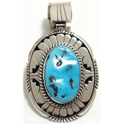 Navajo Sleeping Beauty Turquoise Sterling Silver Pendant - Eugene Belone