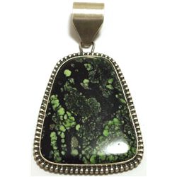 Old Pawn Navajo Green / Black Turquoise Matrix Sterling Silver Pendant - Kirk Smith