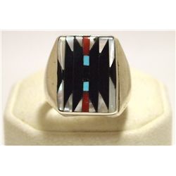 Zuni Multi-Stone Inlay Sterling Silver Men's Ring - Charlotte Dishta