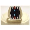 Image 1 : Zuni Multi-Stone Inlay Sterling Silver Men's Ring - Charlotte Dishta