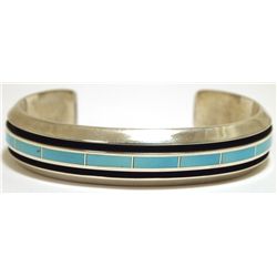 Zuni Turquoise Inlay Sterling Silver Cuff Bracelet - Larry Loretto