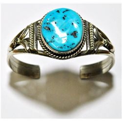 Navajo Sleeping Beauty Turquoise Sterling Silver Cuff Bracelet - Mary Ann Spencer