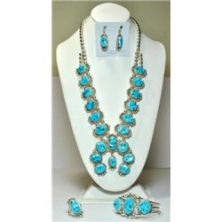 Navajo Sleeping Beauty Turquoise Light Squash Blossom 4-Piece Set - Mary Ann Spencer