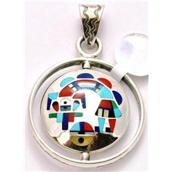 Zuni Multi-Stone Spinner Rainbow Kachina and Sun Design Small Pendant - Pete Natachu