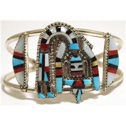 Zuni Multi-Stone Inlay Rainbow Kachina Sterling Silver Cuff Bracelet - Herbert Cellicion