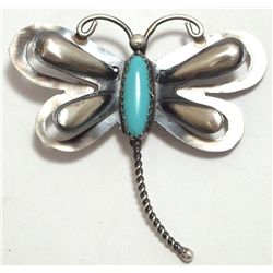 Navajo Turquoise Sterling Silver Dragonfly Pin - Tim Yazzie