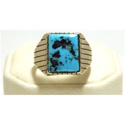 Navajo Sleeping Beauty Turquoise Sterling Silver Men's Ring - Ray Jack