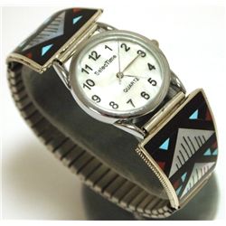 Zuni Multi-Stone Inlay Sterling Silver Men's Watch - Leander & Lisa Otholi