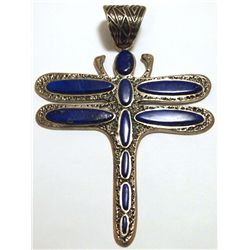 Vintage Old Pawn Navajo Lapis Lazuli Inlay Sterling Silver Dragonfly Pendant - Denipah