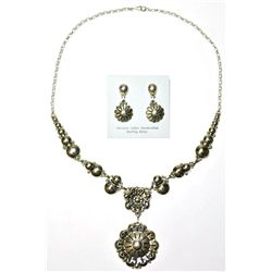 Navajo Sterling Silver Flower Necklace & Earrings Set - Clem Nalwood