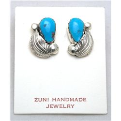 Zuni Turquoise Drop and Leaf Earrings