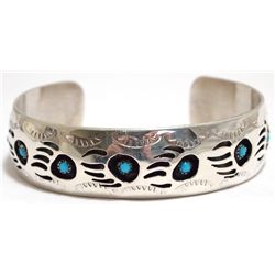 Navajo Turquoise Sterling Silver Bear Paw Cuff Bracelet - Pearlene Spencer