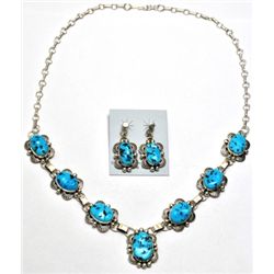 Navajo Turquoise Sterling Silver Necklace & Earrings Set - Mary Ann Spencer