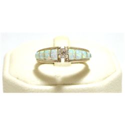Zuni Cubic Zirconia & Opal Inlay Sterling Silver Women's Ring - Marlene Shekya