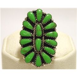 Navajo Green Turquoise Cluster Sterling Silver Women's Ring - Juliana Williams