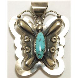 Navajo Turquoise Sterling Silver Butterfly Pendant & Pin - Tim Yazzie