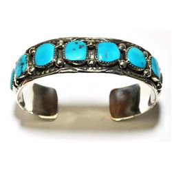 Navajo Turquoise Sterling Silver Cuff Bracelet - Marie Thompson