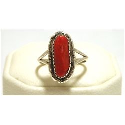 Navajo Coral Sterling Silver Women's Ring - David Skeets