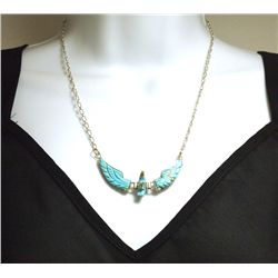 Navajo Turquoise & Mother of Pearl Beak Sterling Silver Necklace - Ben Livingston