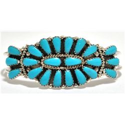 Navajo Turquoise Petit Point Sterling Silver Cuff Bracelet - Rosie Williams