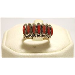 Zuni Coral Petit Point Sterling Silver Men's Ring - Evelyn Acque