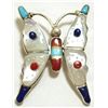 Image 1 : Zuni Multi-Stone Inlay Sterling Silver Butterfly Pendant & Pin - Pascal Natewa