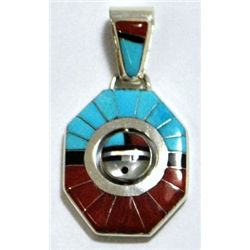 Zuni Multi-Stone Sun Face Spinner Sterling Silver Pendant - Don Dewa