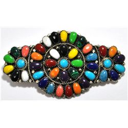 Navajo Multi-Stone Cluster Sterling Silver Hair Barrette - Juliana Williams