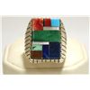 Image 1 : Navajo Multi-Stone Inlay Sterling Silver Men's Ring - Ray Jack