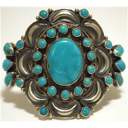 Navajo Turquoise Sterling Silver Cuff Bracelet - Dean Brown