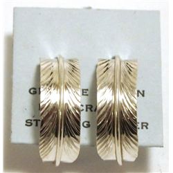 Navajo Sterling Silver Feather Half-Ring Post Earrings - Chris Charley