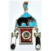 Image 1 : Zuni Multi-Stone Bear & Sun Face Spinner Sterling Silver Pendant - Don Dewa