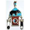 Image 2 : Zuni Multi-Stone Bear & Sun Face Spinner Sterling Silver Pendant - Don Dewa