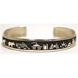 Navajo Sterling Silver Pueblo Scene Cuff Bracelet - Tommy Singer