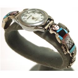 Zuni Multi-Stone Inlay Maiden Sterling Silver Women's Watch - J Waseta