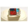 Image 1 : Navajo Multi-Stone Inlay Sterling Silver Men's Ring - Ray Jack