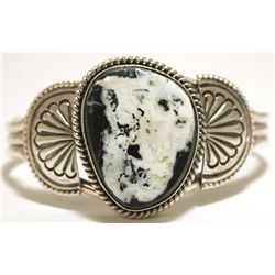 Navajo White Buffalo Sterling Silver Cuff Bracelet - Mary Ann Spencer