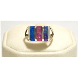 Zuni Multi-Color Opal Inlay Sterling Silver Women's Ring - Cheryl Siutza