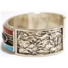 Image 3 : Zuni Multi-Stone Inlay Bear Sunface & Feather Sterling Silver Cuff Bracelet - Don Dewa