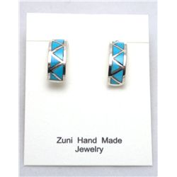 Zuni Turquoise Small Half-Ring Zig-Zag Design Earrings