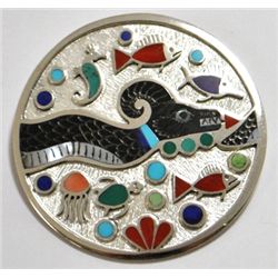 Zuni Multi-Stone Serpent & Animals Sterling Silver Pendant & Pin - Rudell & Nancy Laconsello