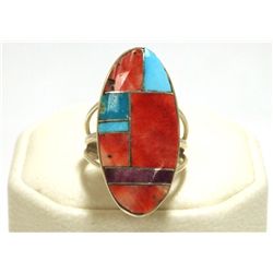 Navajo Multi-Stone Inlay Sterling Silver Women's Ring - Harold Smith