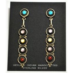 Navajo Multi-Stone Dangling Sterling Silver Post Earrings